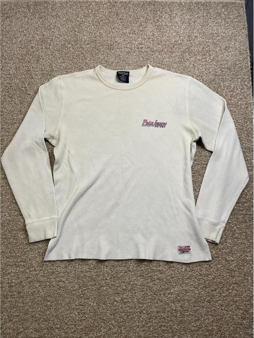 Vintage‎ 90s Polo Jeans Ralph Lauren USA Long Sleeve T Shirt Size L  Cream